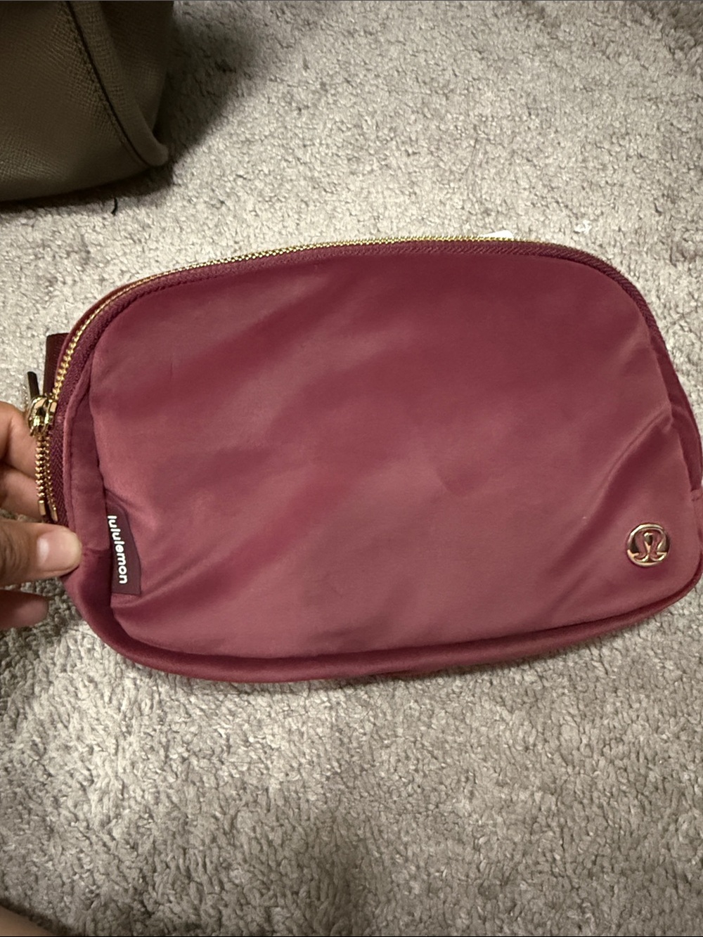lululemon athletica wine red cosmetic pouch with gold zipper
